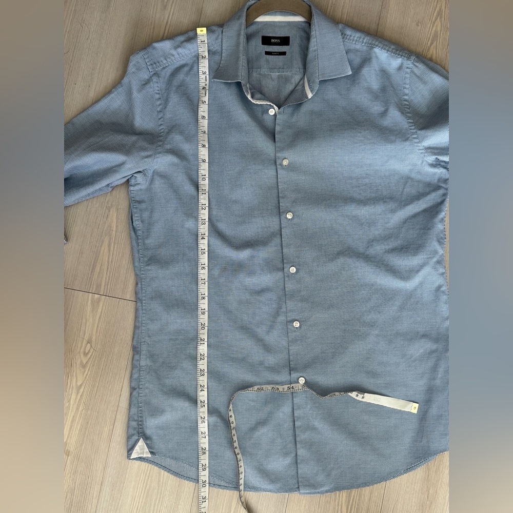 BOSS - Slim-fit shirt in  blue geometric-print Size 42 16 1/2 - Picture 14 of 16